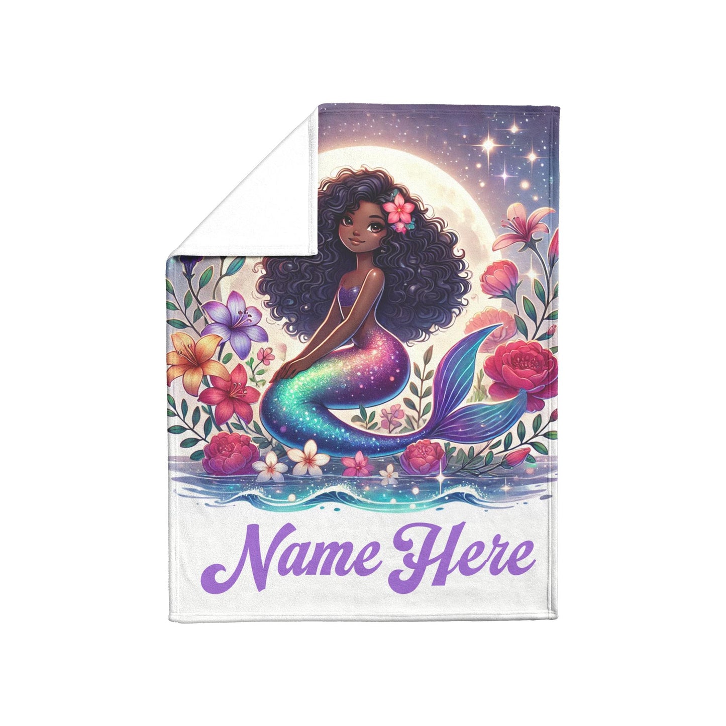 Personalized Little Girls Mermaid Throw Blanket | Kids Mermaid Blanket | Little Girls Blanket Great Gift for Her | Black Girl Birthday Gift