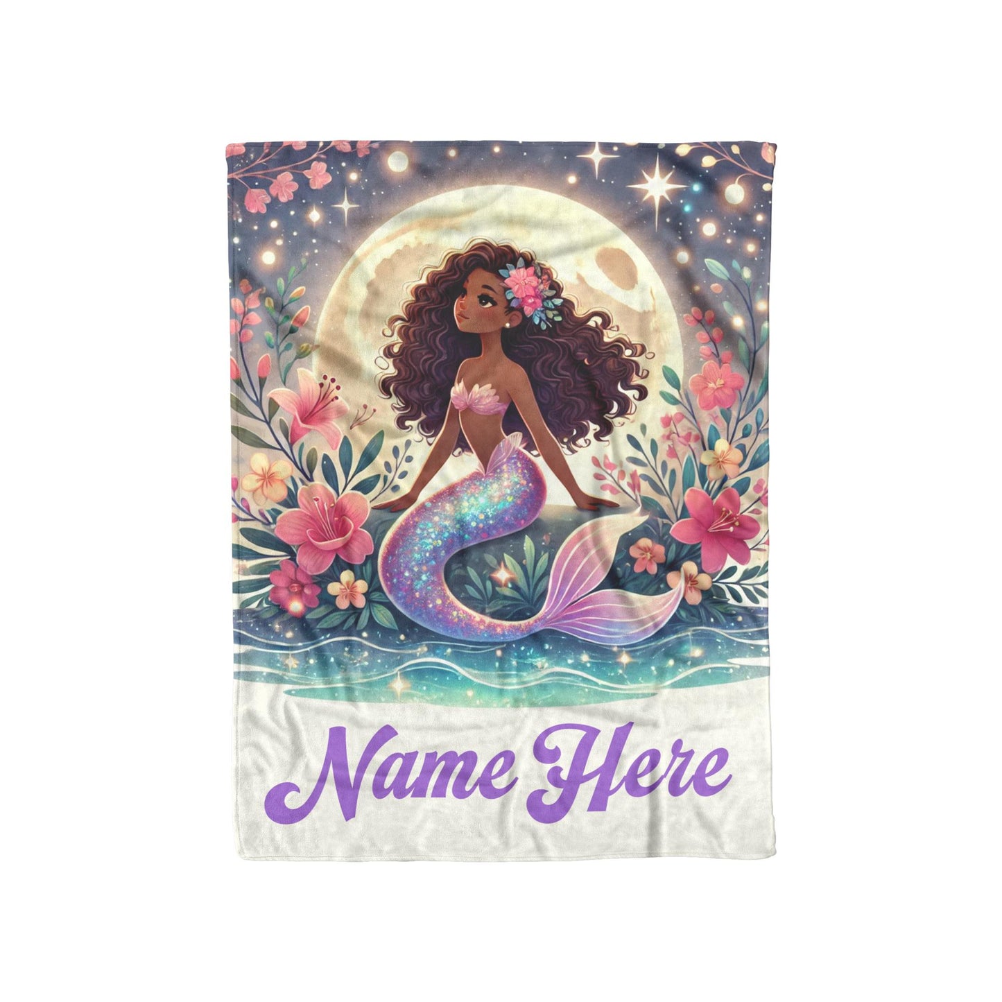 Personalized Cute Girls Mermaid Throw Blanket | Kids Mermaid Blanket | Little Girls Blanket Great Gift for Her | Black Girl Birthday  Gift