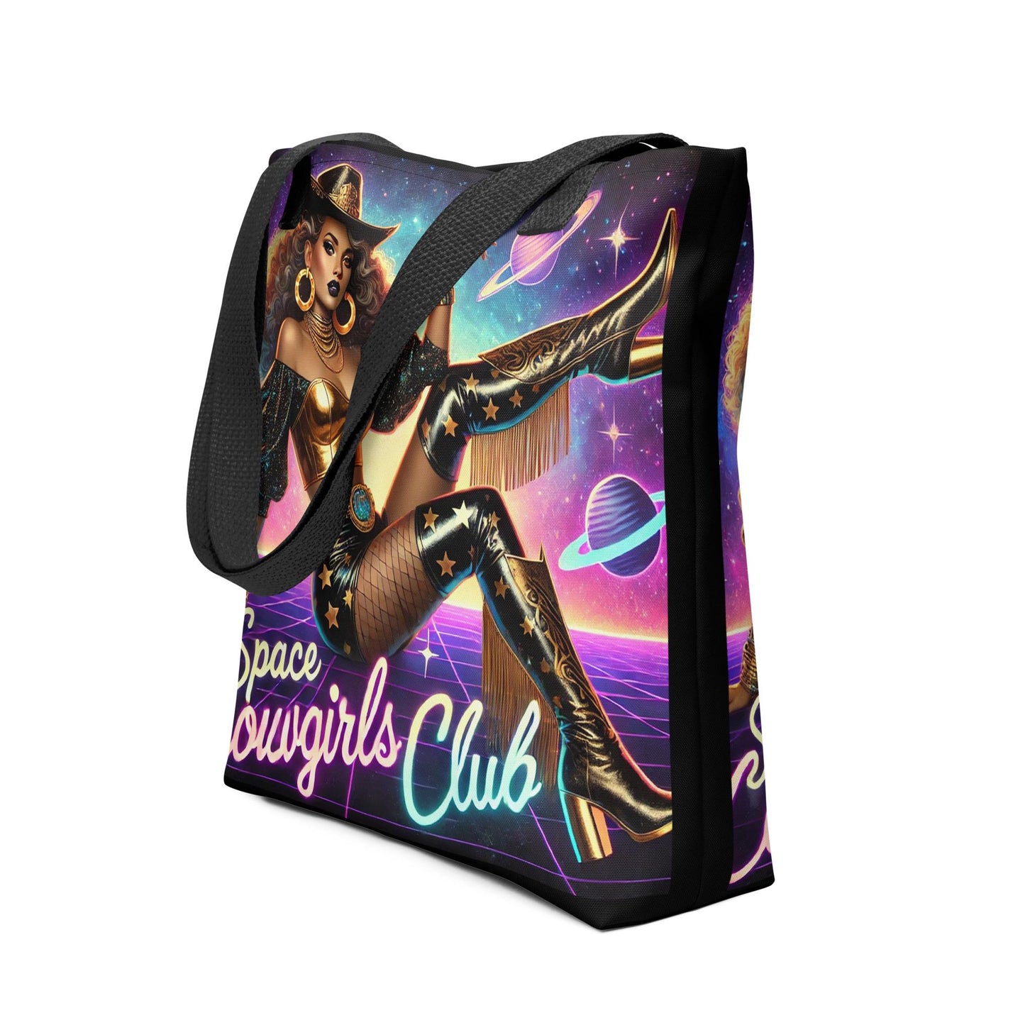 Space Cowgirl Club Tote bag with Beautiful Black Girl | Unique Black Girl Design Durable Tote Bag | Cowgirl Themed Tote Bag Gift for Her