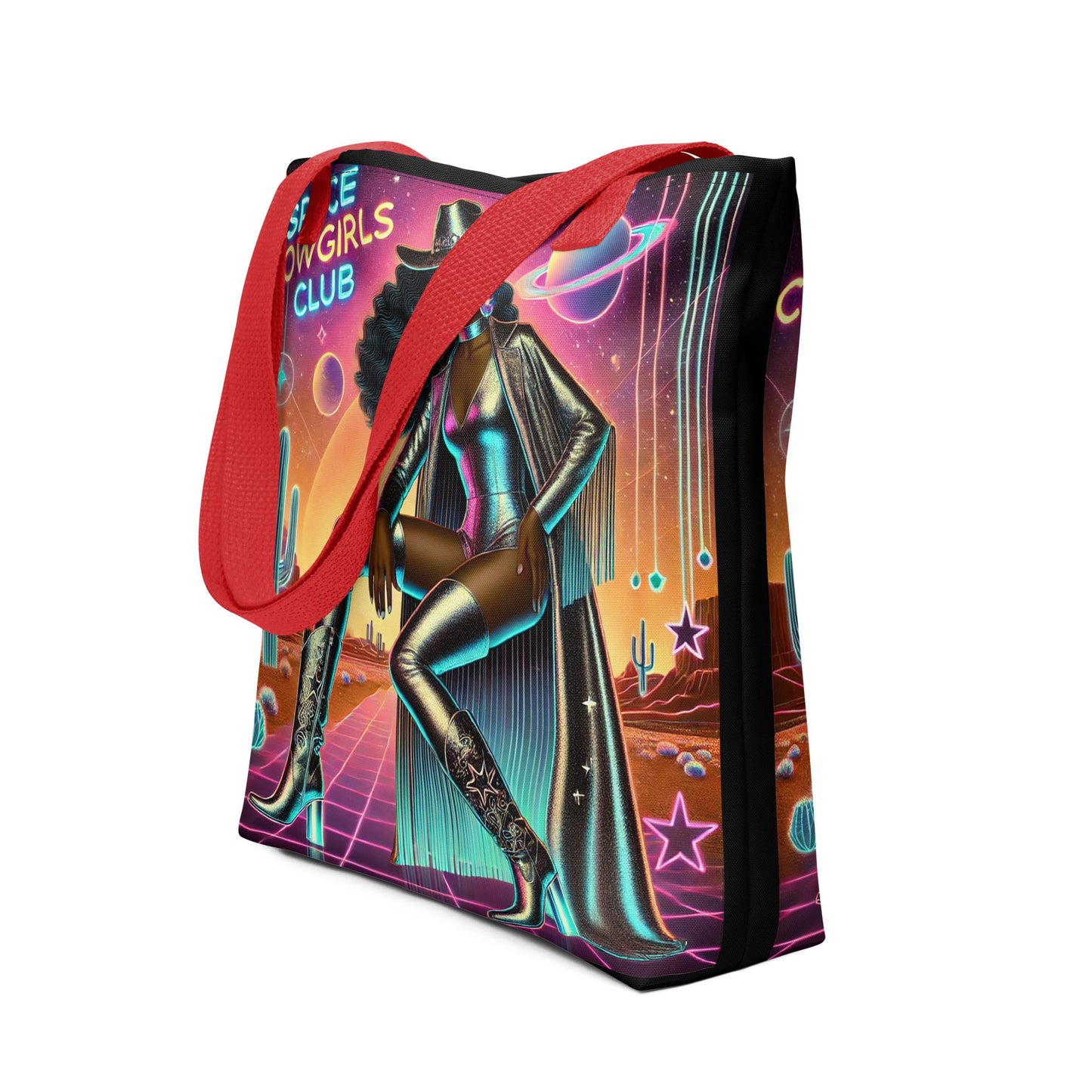 Space Cowgirl Club Tote bag with Beautiful Melanin Cowgirl in Silver | Unique Black Girl Cosmic Cowgirl Bag | Cowgirl Themed Gift for Her