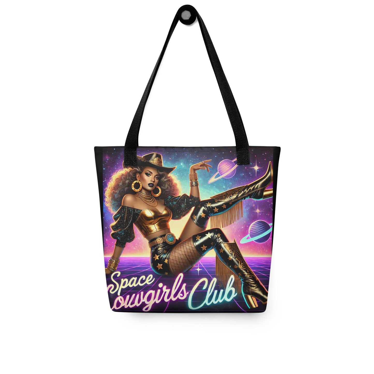 Space Cowgirl Club Tote bag with Beautiful Black Girl | Unique Black Girl Design Durable Tote Bag | Cowgirl Themed Tote Bag Gift for Her