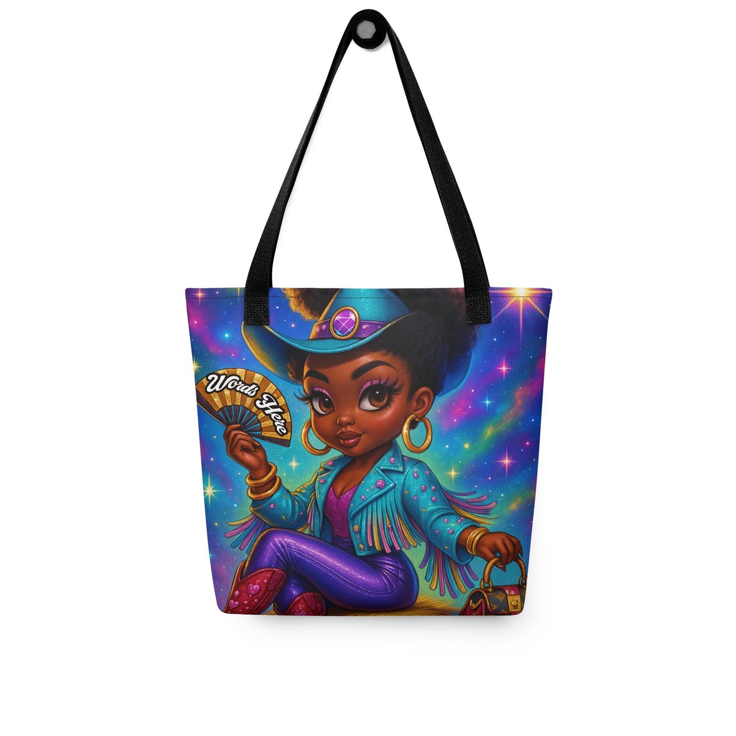 Personalized Colorful Betty Boop Personalized Clack Fan Tote bag | Space Cowgirl Bag Unique Gift for her | Space Age Betty Boop Cowgirl Tote