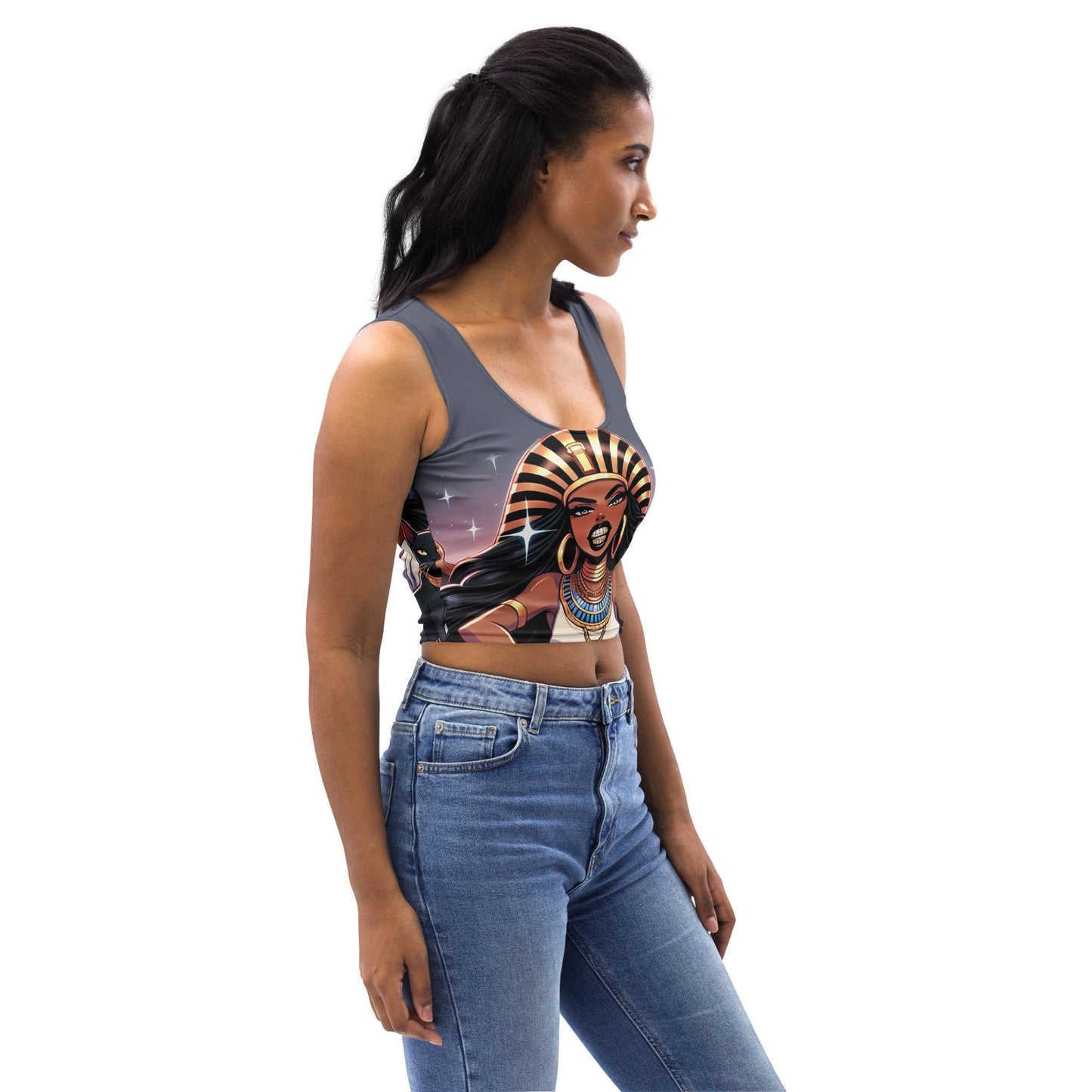 Pharaoh Queen Afrocentric Queen of Egypt Crop Top – Egyptian Inspired Graphic Tank | Unique Black Girl Magic Streetwear Gift for Her