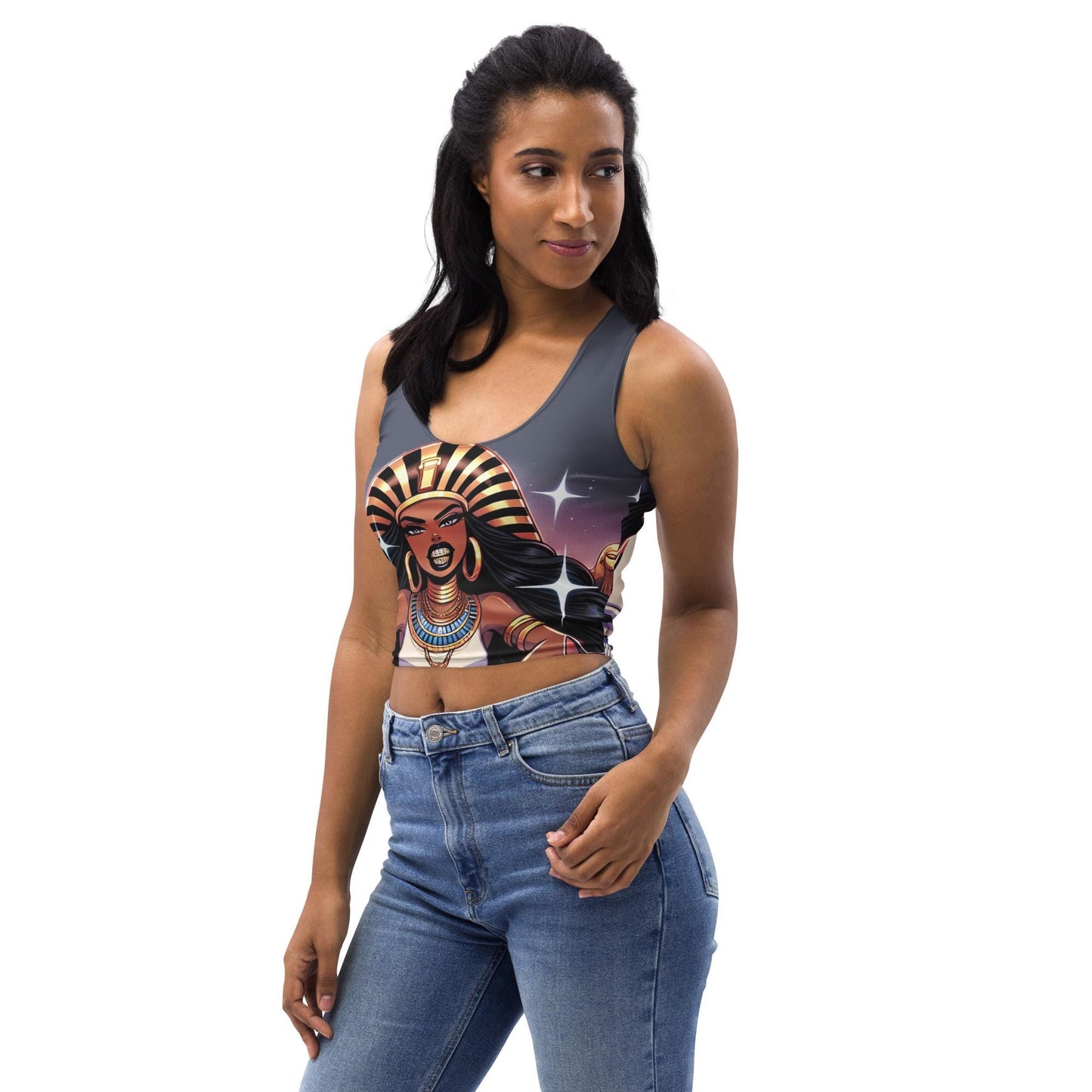 Pharaoh Queen Afrocentric Queen of Egypt Crop Top – Egyptian Inspired Graphic Tank | Unique Black Girl Magic Streetwear Gift for Her