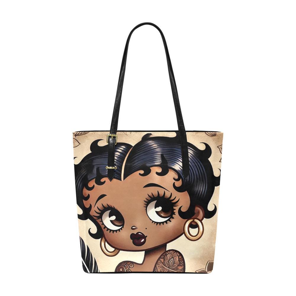 Vintage Earth Tone Melanin Beauty Betty Boop Character Tote Purse Bag | Black Betty Boop Bag Popular Gift | Black Betty Boop Trending Bag