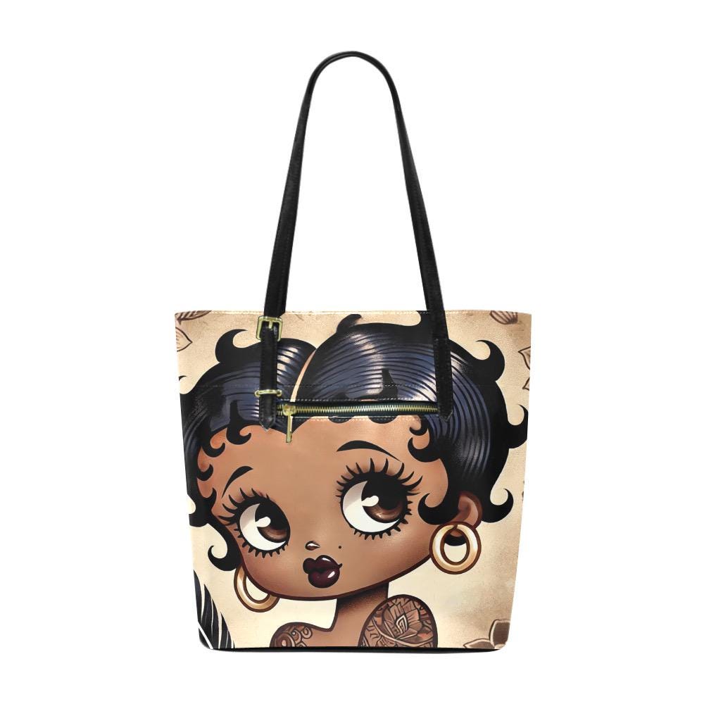 Vintage Earth Tone Melanin Beauty Betty Boop Character Tote Purse Bag | Black Betty Boop Bag Popular Gift | Black Betty Boop Trending Bag