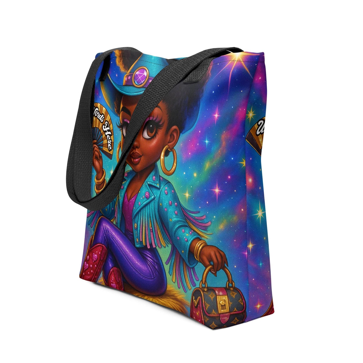 Personalized Colorful Betty Boop Personalized Clack Fan Tote bag | Space Cowgirl Bag Unique Gift for her | Space Age Betty Boop Cowgirl Tote