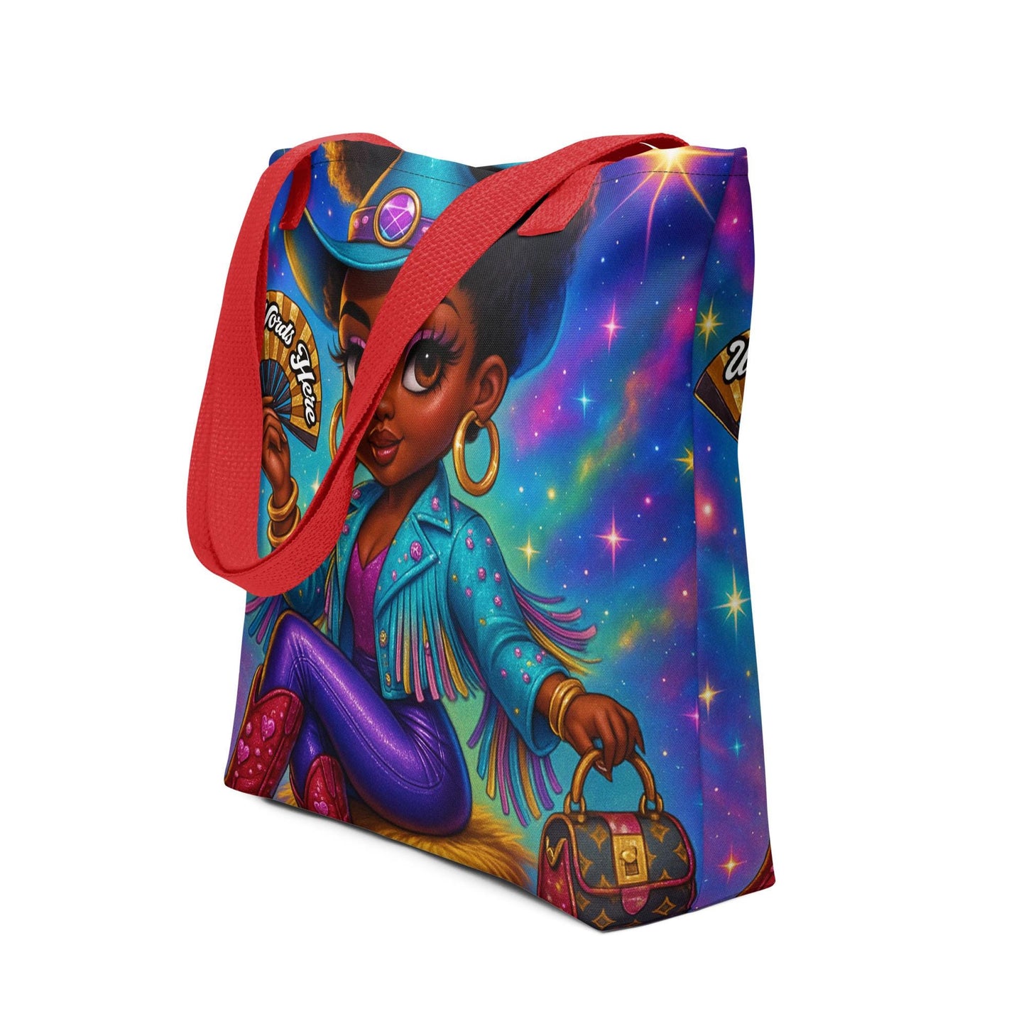 Personalized Colorful Betty Boop Personalized Clack Fan Tote bag | Space Cowgirl Bag Unique Gift for her | Space Age Betty Boop Cowgirl Tote