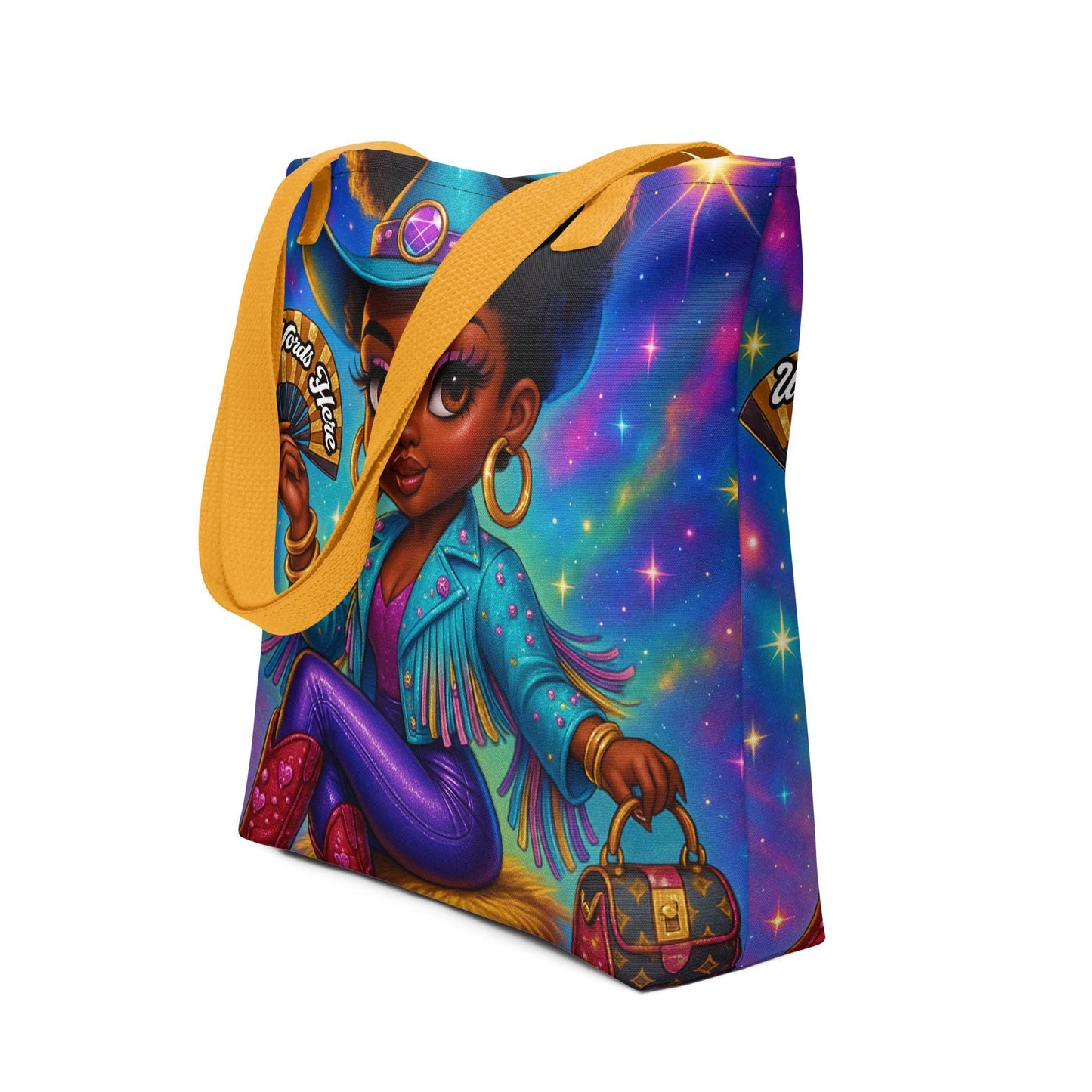 Personalized Colorful Betty Boop Personalized Clack Fan Tote bag | Space Cowgirl Bag Unique Gift for her | Space Age Betty Boop Cowgirl Tote