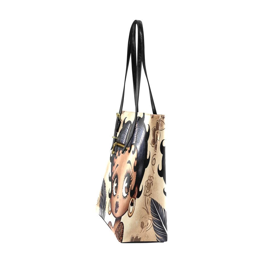 Vintage Earth Tone Melanin Beauty Betty Boop Character Tote Purse Bag | Black Betty Boop Bag Popular Gift | Black Betty Boop Trending Bag