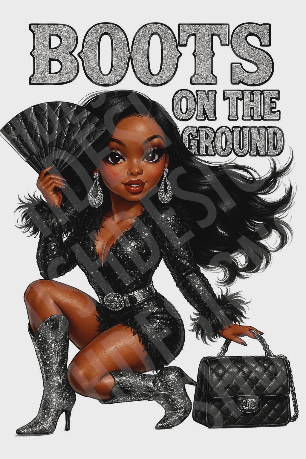 2 Glam Black Betty Boop Boots on the Ground Images - Silver & Black Western Black Betty Boop Cowgirl Instant Downloads DIGITAL FILE ONLY