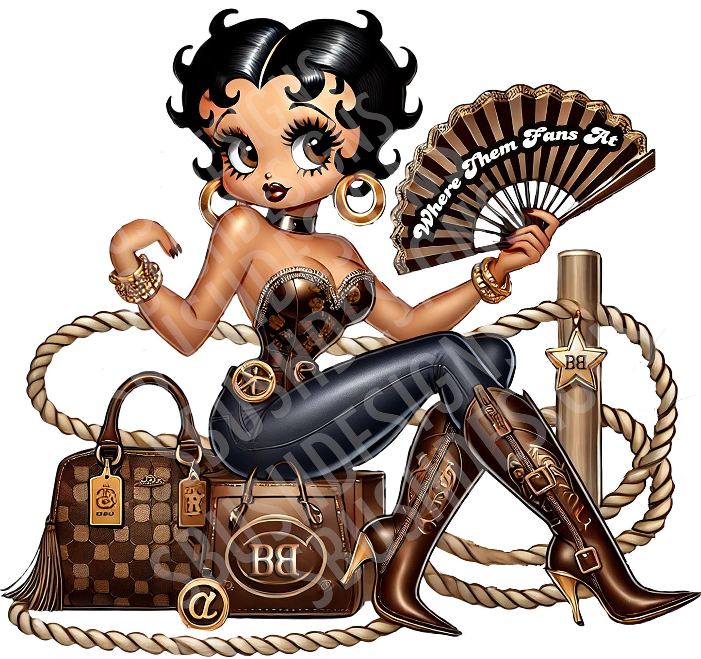 Fabulous Black Betty Boop Cowgirl Where Them Fans At Image - 1 png File Vintage Pin Up Western Betty Boop - DIGITAL FILE ONLY