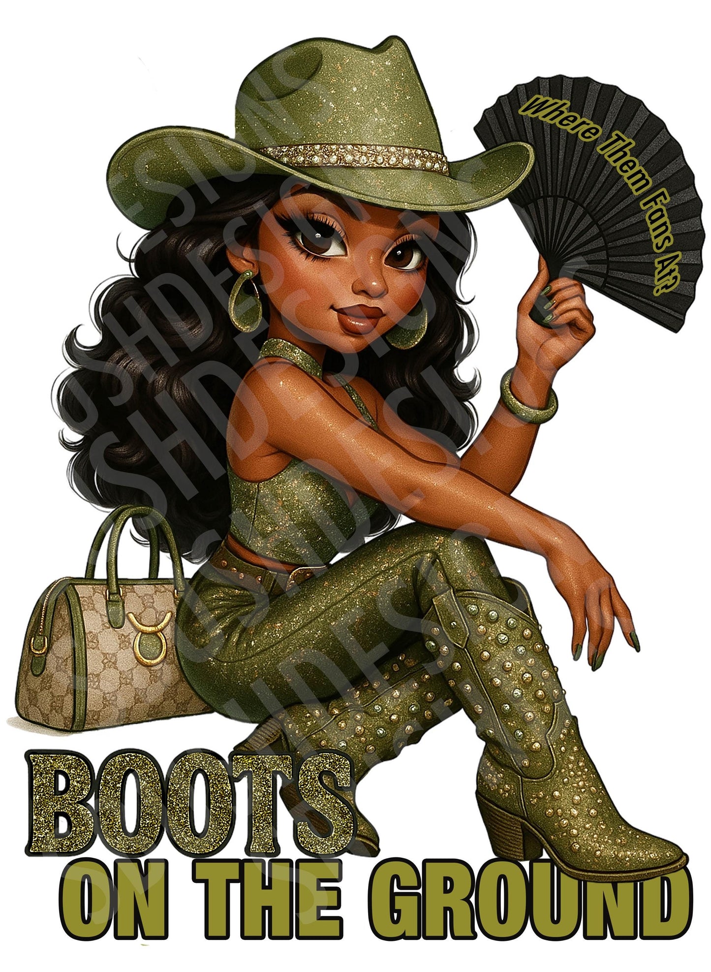 Fly Cowgirl Black Betty Boop Boots on the Ground Image - 1 png File Vintage Style Green and Cream Western Betty Boop - DIGITAL FILE ONLY