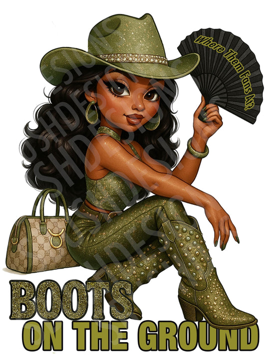 Fly Cowgirl Black Betty Boop Boots on the Ground Image - 1 png File Vintage Style Green and Cream Western Betty Boop - DIGITAL FILE ONLY