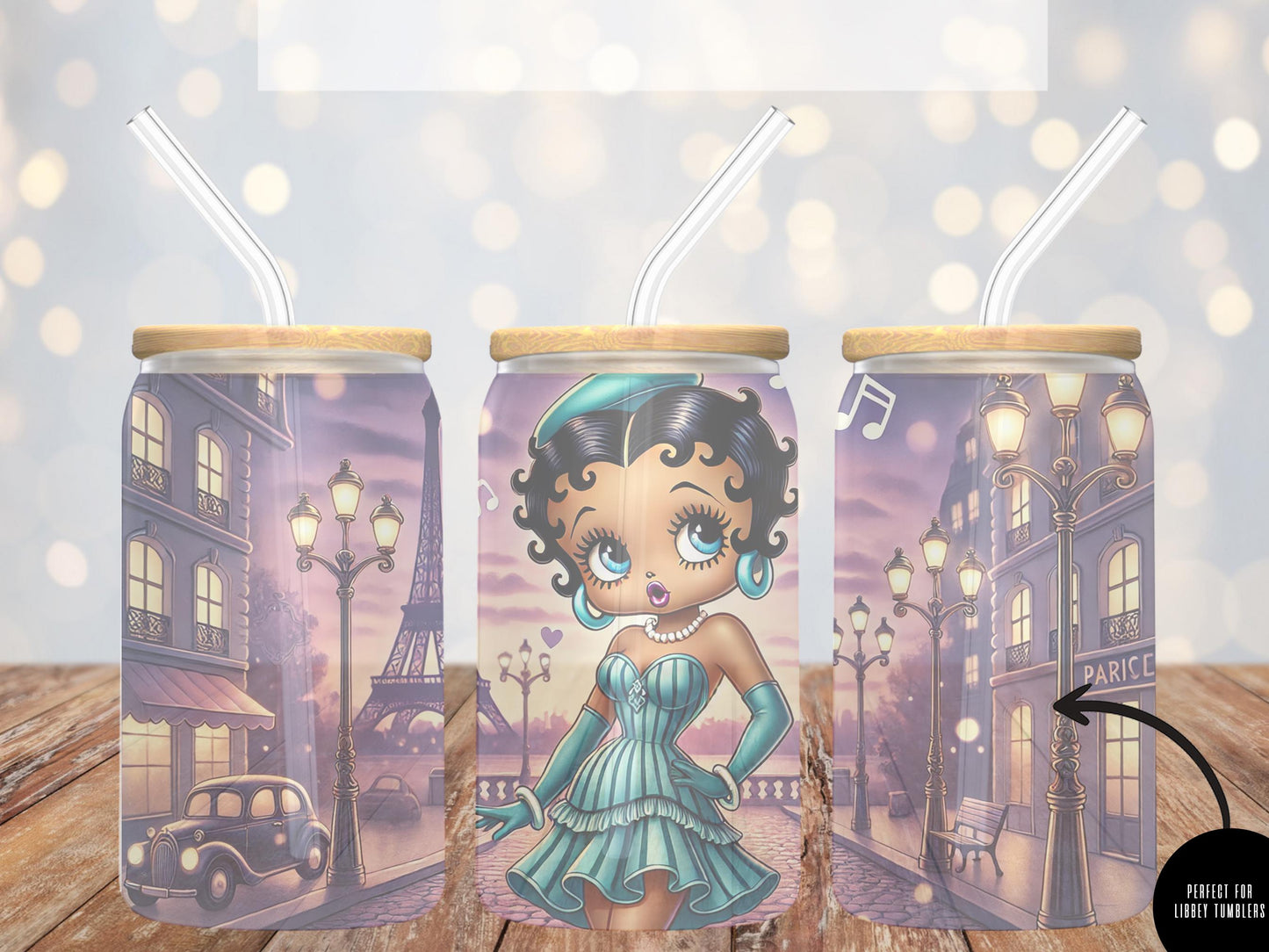 3 Adorable Black Betty Boop Paris Tumbler Wraps PNG High Resolution Files -  Black Betty Boop Files Great for Libbey & Skinny Tumblers