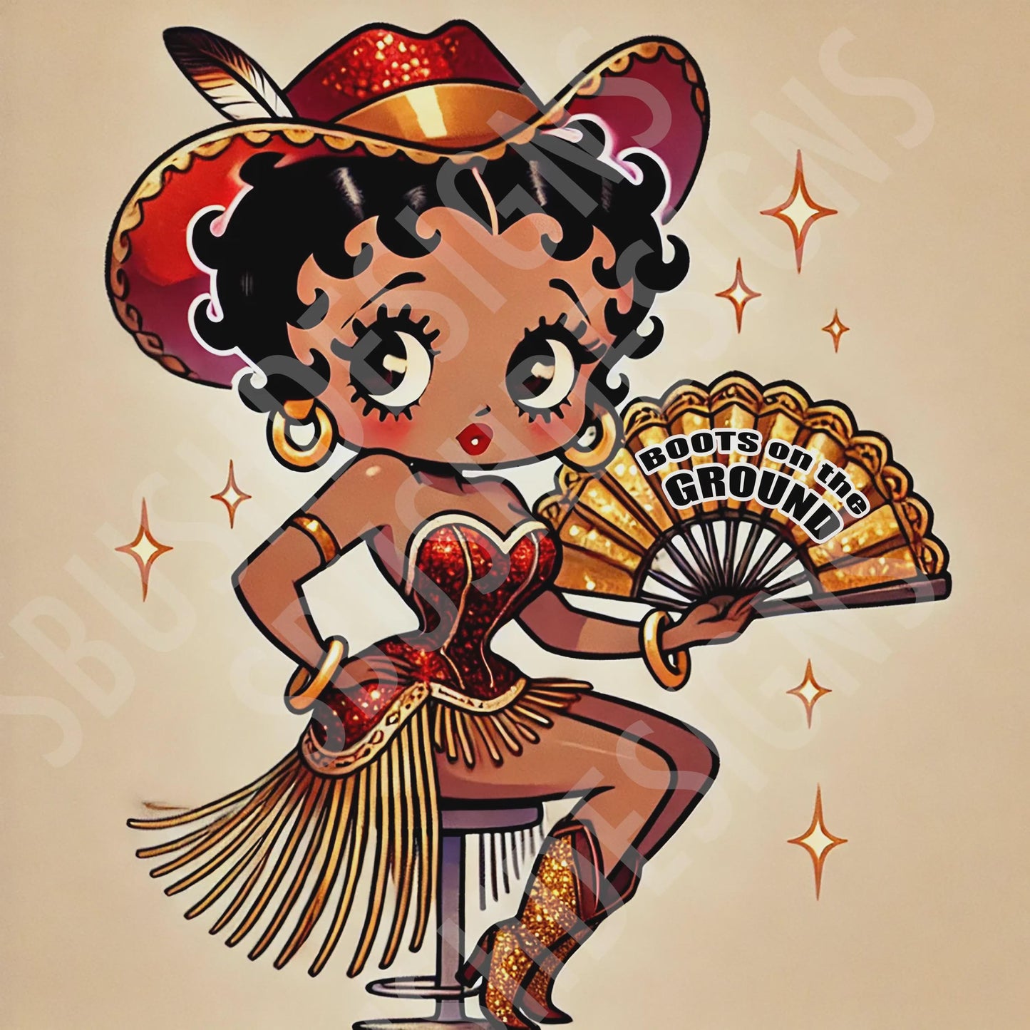 Black Betty Boop Boots on the Ground with Clack Fan 2 Digital Files - Use for Tumblers, Luggage Tag, Clothing, Party Favors, Clack Fans etc
