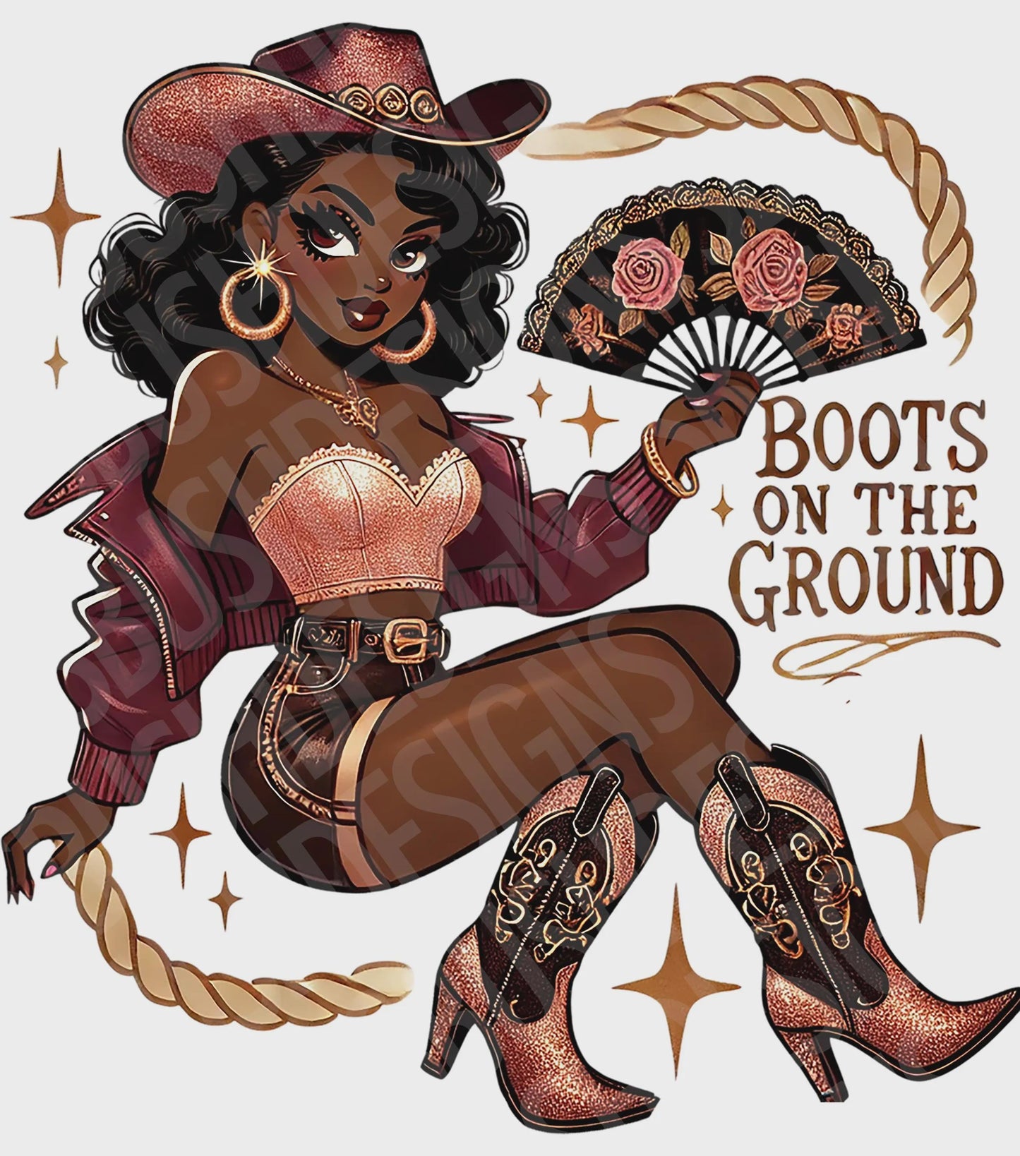 Beautiful Black Betty Boop Cowgirl with Rose Gold Boots on the Ground - 1 png File Vintage Pin Up Western Betty Boop - DIGITAL FILE ONLY