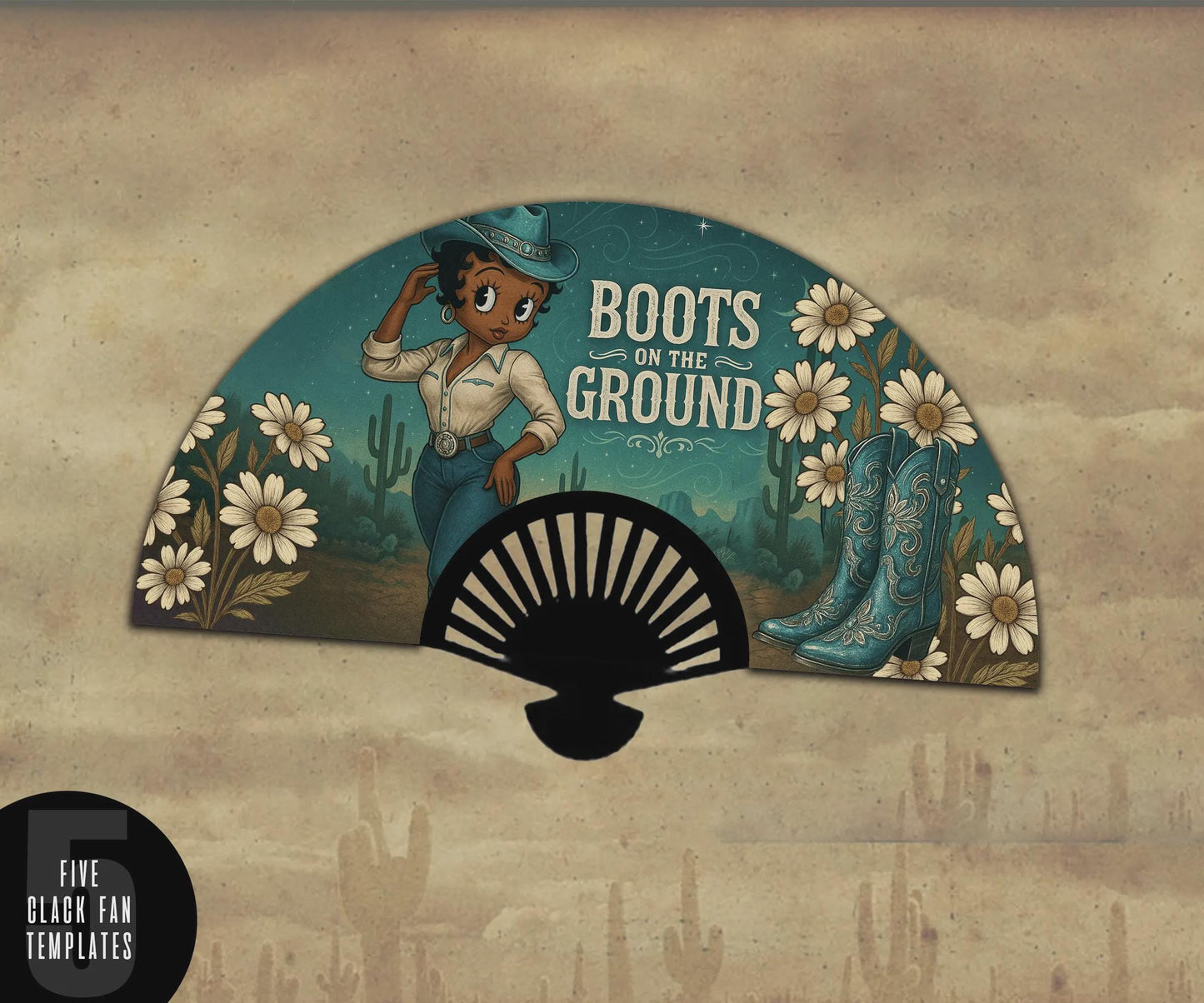 5 Stunning Set of Black Betty Boop Clack Fan Templates - These are non editable - 5 Boots on The Ground HQ PNG Files for Clack Fans