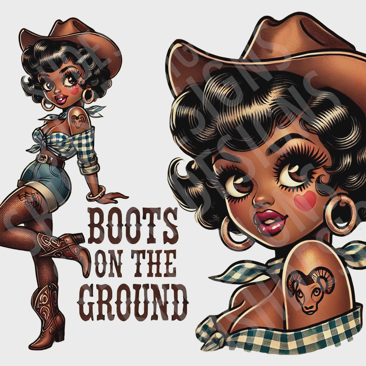 Black Betty Boop Country Girl Boots on the Ground Image - Cowgirl Vintage Pin Up Western Betty Boop -  Instant Download DIGITAL FILE ONLY