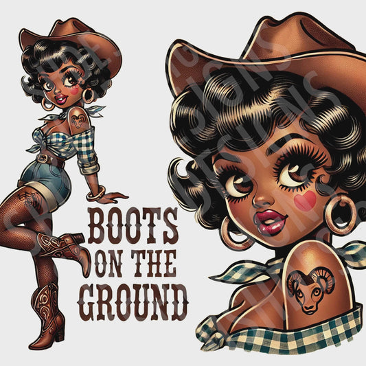 Black Betty Boop Country Girl Boots on the Ground Image - Cowgirl Vintage Pin Up Western Betty Boop -  Instant Download DIGITAL FILE ONLY