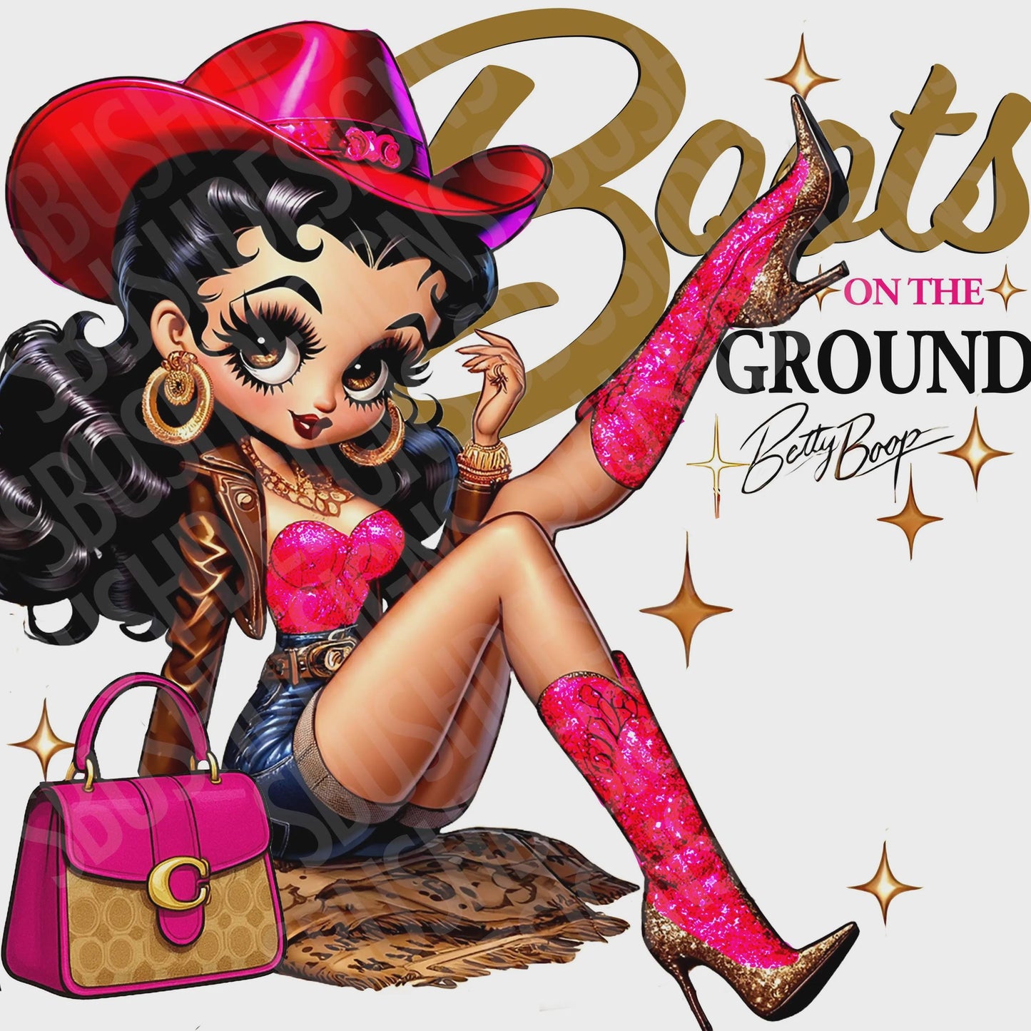Hot Pink Betty Boop Cowgirl Boots on the Ground Image - 1 png File Vintage Pin Up Western Betty Boop Image - DIGITAL FILE ONLY