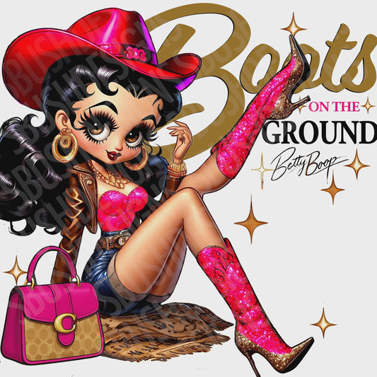 Hot Pink Betty Boop Cowgirl Boots on the Ground Image - 1 png File Vintage Pin Up Western Betty Boop Image - DIGITAL FILE ONLY