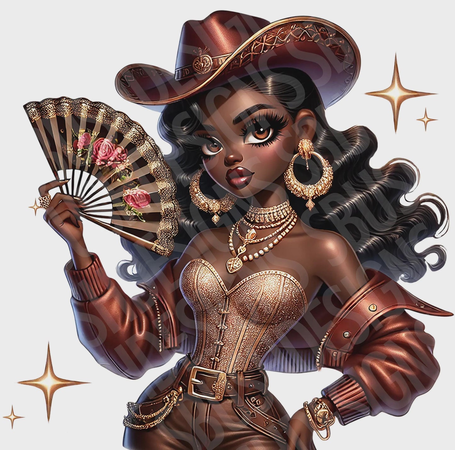 2 Stunning Black Betty Boop Cowgirl with Rose Gold Where Them Fans At - 2 png Files Vintage Pin Up Western Betty Boop - DIGITAL FILE ONLY