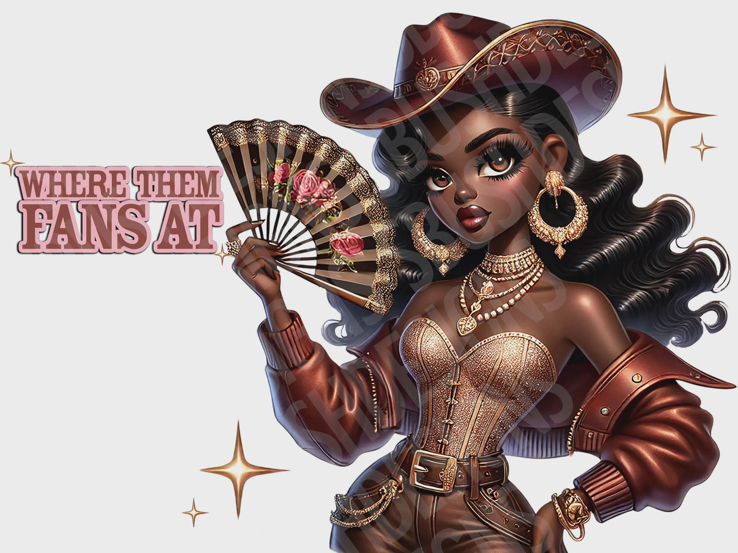 2 Stunning Black Betty Boop Cowgirl with Rose Gold Where Them Fans At - 2 png Files Vintage Pin Up Western Betty Boop - DIGITAL FILE ONLY