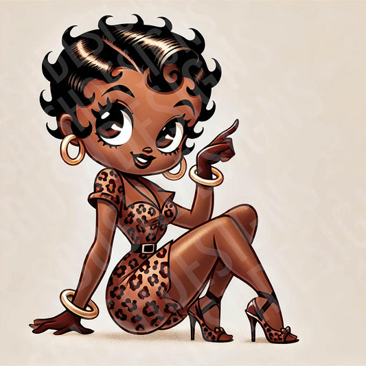 2 Black Betty Boop in Leopard Print Pin Up Style Images - Brown Betty Boop Instant Download with and without background - DIGITAL FILE ONLY