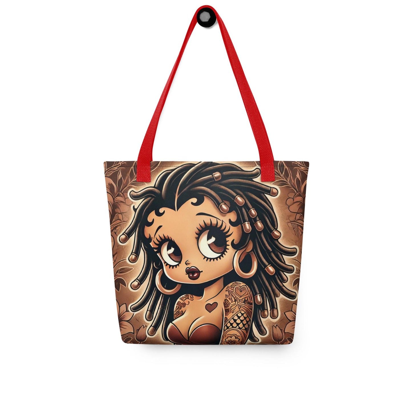 Loc'd Betty Boop Tote Bag | Afrocentric Pin-Up Girl with Tattoos, Big Eyes & Floral Art – Black Girl Magic Aesthetic Bag Great Gift for Her