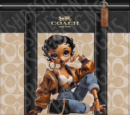Stylish Black Betty Boop Coach Tumbler Wrap PNG High Resolution File -  Betty Boop Luxury Black and Brown Themed Coach Design Tumbler File