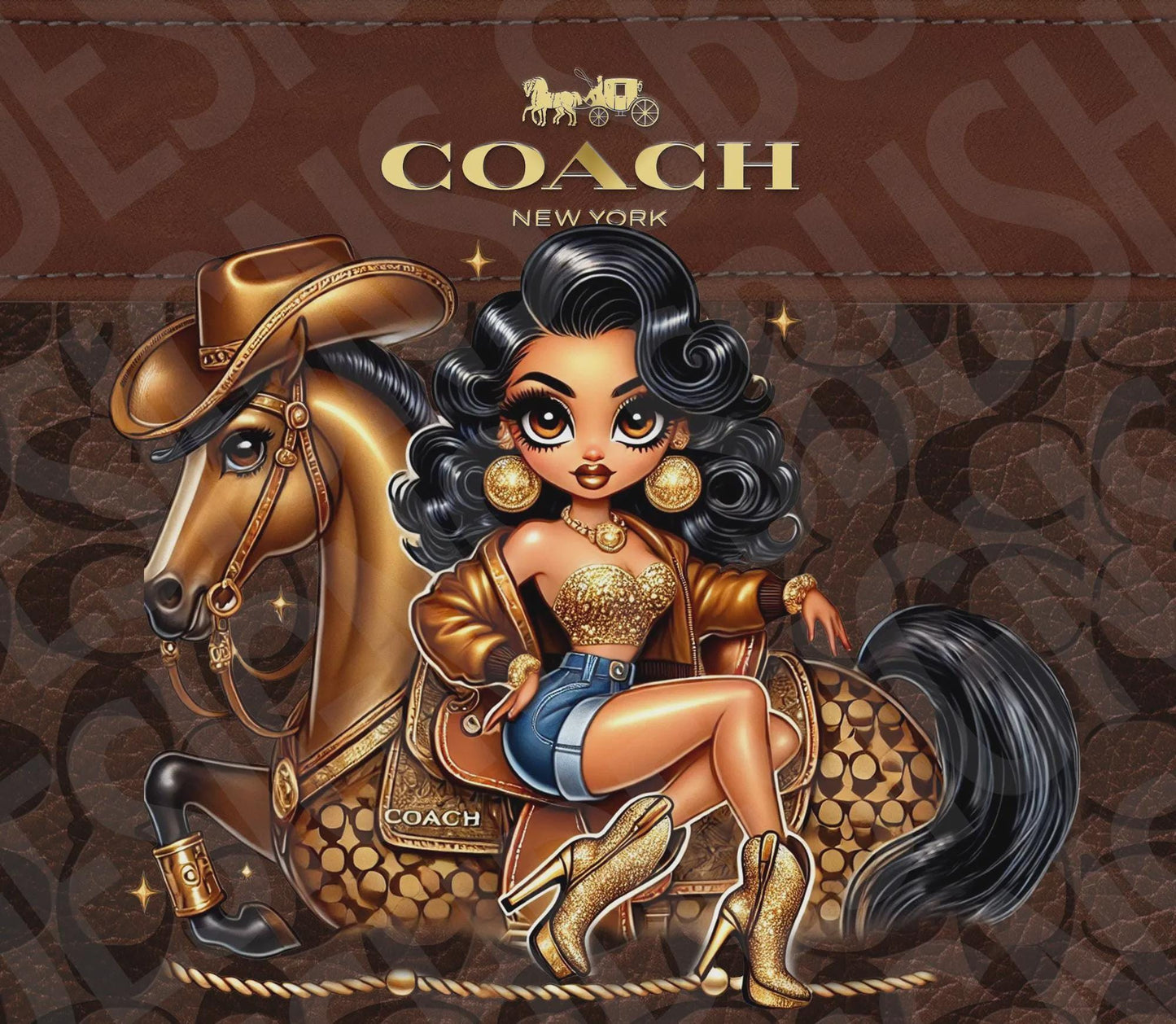 Modern Betty Boop Cowgirl Purse Tumbler Wrap PNG High Resolution File - Luxury Tumbler with Grey Betty Boop Theme Design - Instant Download