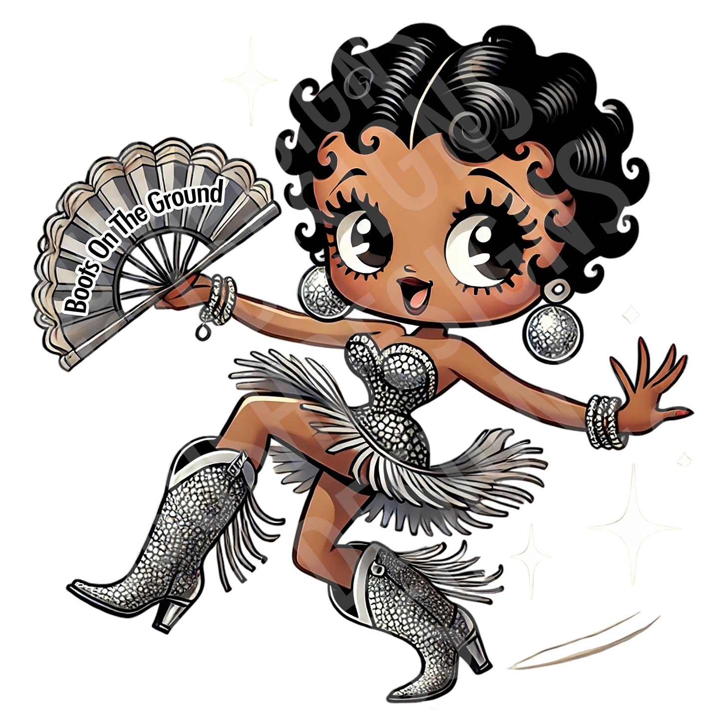 Silver Fun Black Betty Boop Boots on the Ground Showgirl Image - Silver Western Black Betty Boop Cowgirl Instant Downloads DIGITAL FILE ONLY