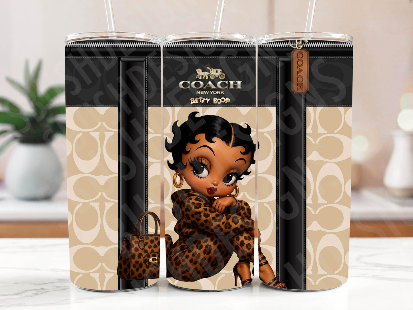 Stylish Black Betty Boop Black and Brown Purse Tumbler Wrap PNG High Resolution File -  Luxe Classic Themed Design Tumbler File