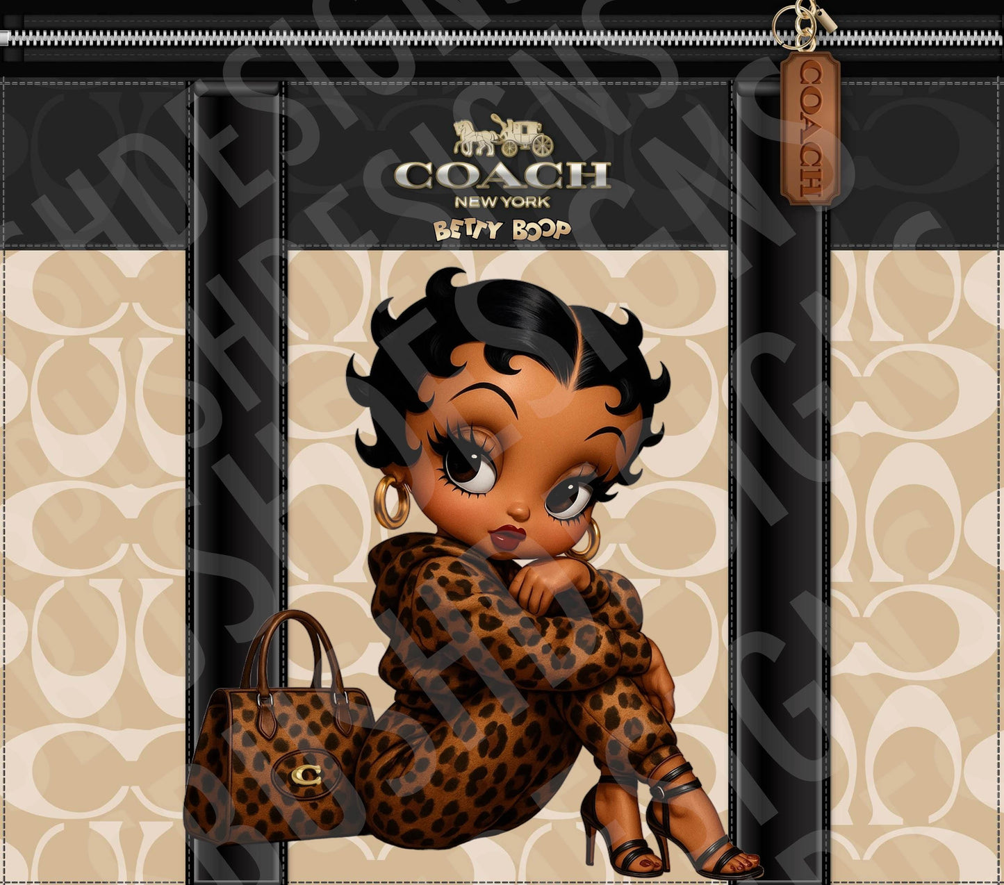 Stylish Black Betty Boop Black and Brown Purse Tumbler Wrap PNG High Resolution File -  Luxe Classic Themed Design Tumbler File