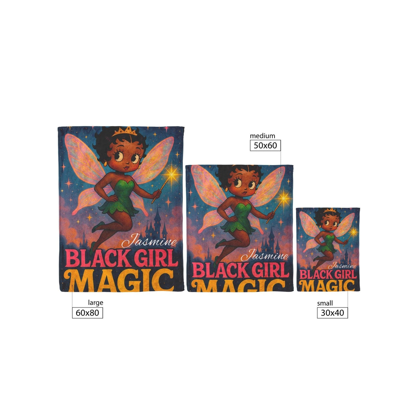 Black Girl Magic Fairy Blanket | Afro Princess with Wings, Crown & Wand – Cozy Empowerment Throw Great Gift for Her For Kids and Adults