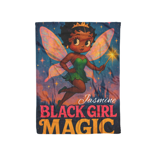 Black Girl Magic Fairy Blanket | Afro Princess with Wings, Crown & Wand – Cozy Empowerment Throw Great Gift for Her For Kids and Adults
