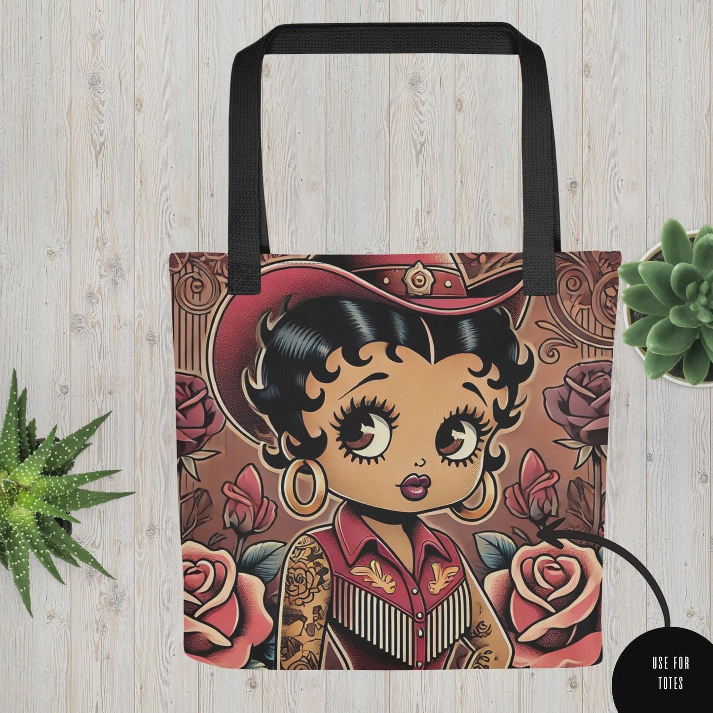Western Black Betty Boop Cowgirl and Roses Image - Beautiful Vintage Cowgirl Vibe DIGITAL File ONLY for Tumbler, Totes, Clack Fans etc