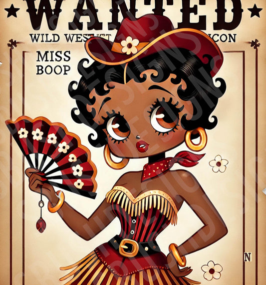 Black Betty Boop Wanted Red Western Showgirl HQ Digital File -  Great Use for Tumblers, Clothing, Luggage Tags, Tote Bags, Clack Fans etc