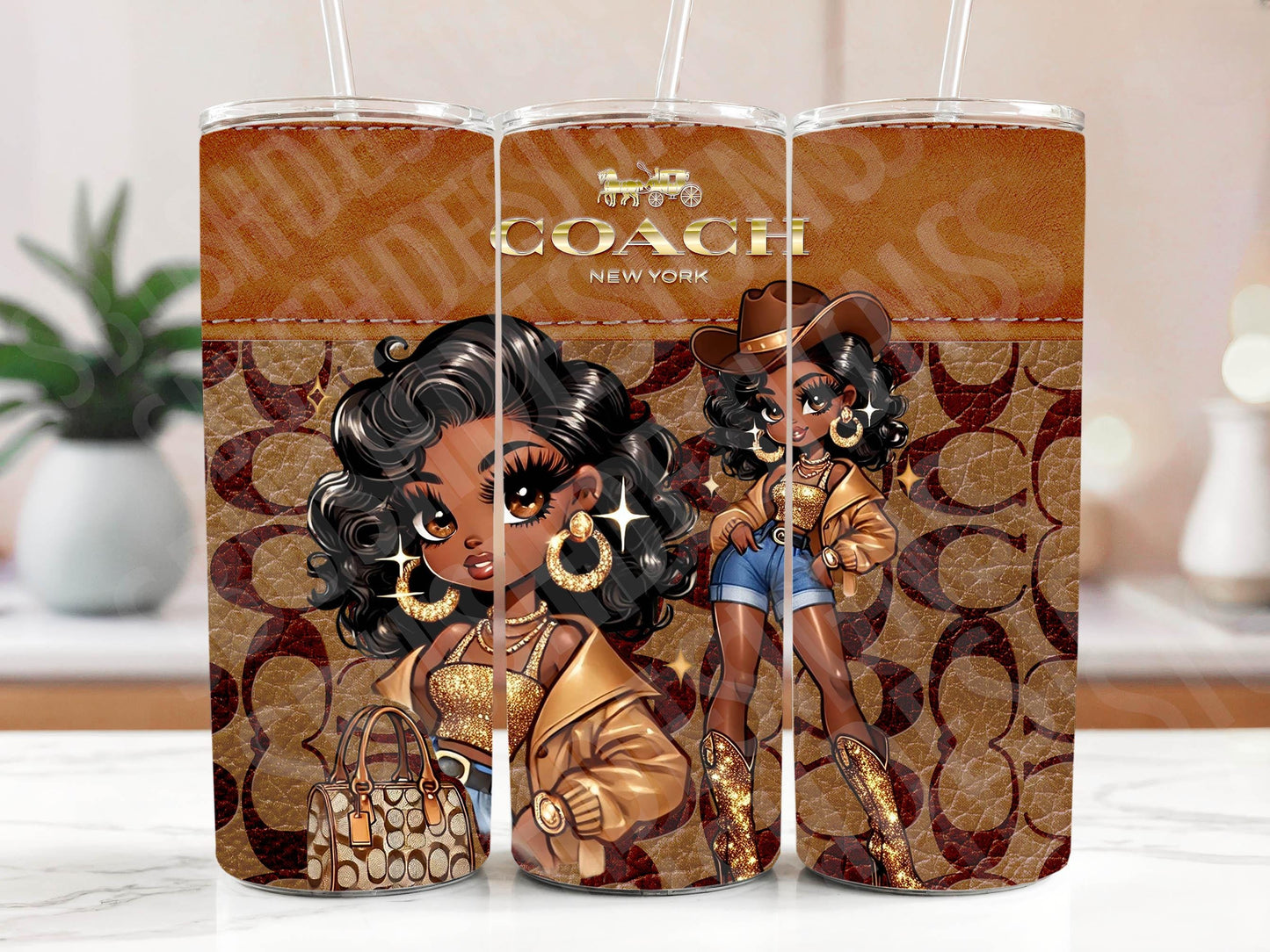 Super Cute Brown Betty Boop Caramel Pink Coach Tumbler Wrap PNG High Resolution File -  Luxe Cowgirl Themed Coach Design Tumbler File