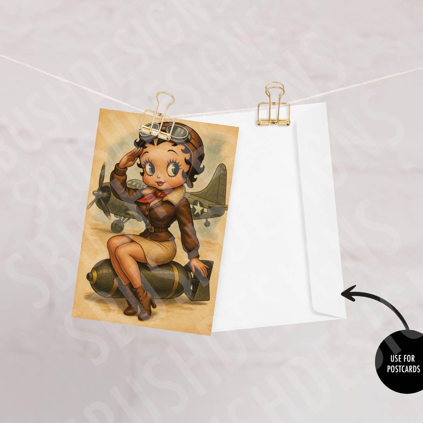 Vintage Aviator Betty Boop Pin-Up Girl Digital Art – WW2 Inspired Pilot Print – Retro Nose Art Style for Instant Download -DIGITAL FILE ONLY