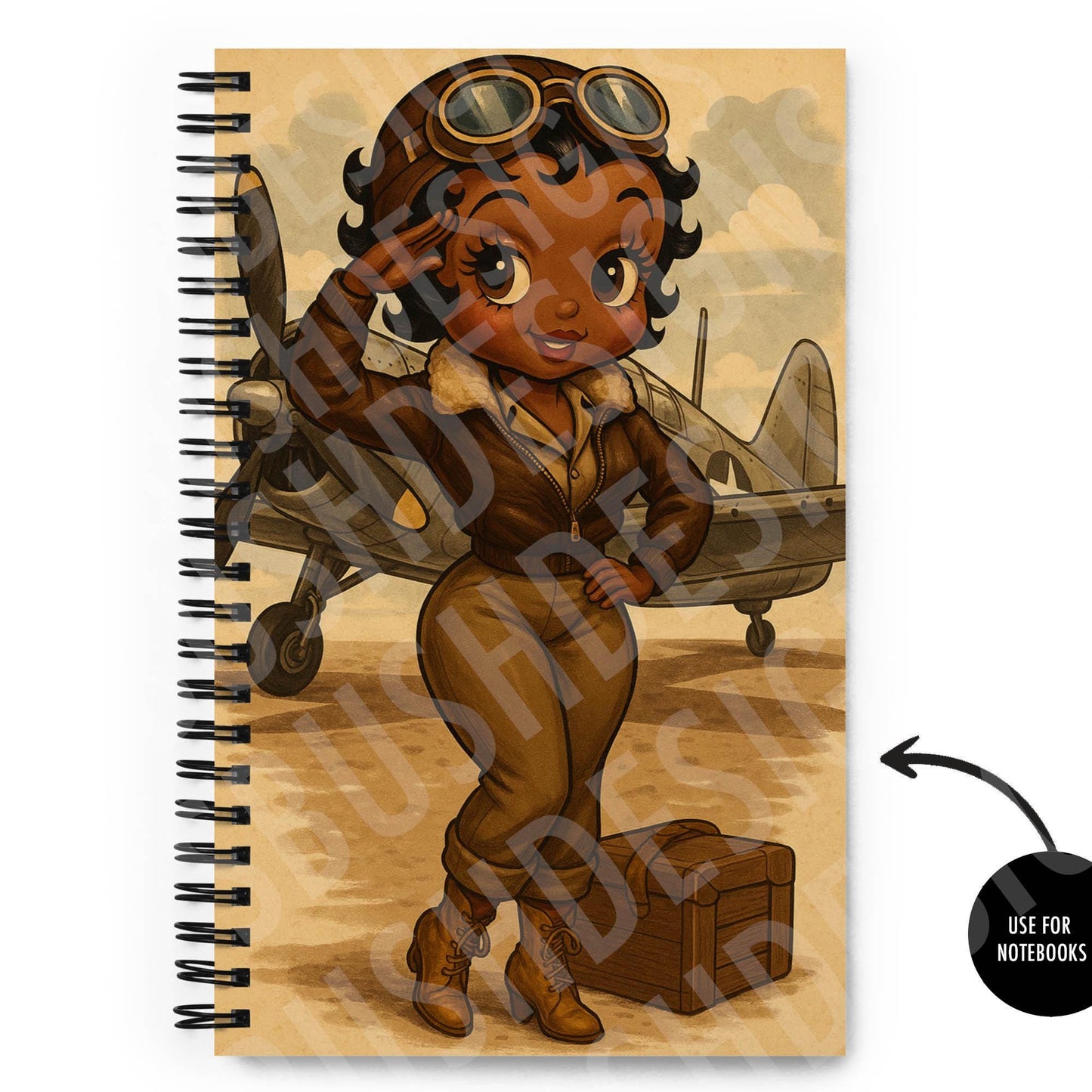 Vintage Aviator Black Betty Boop Pin-Up Girl Digital Art – WW2 Inspired Pilot Print – Retro Nose Art Style for Instant DIGITAL FILE Download