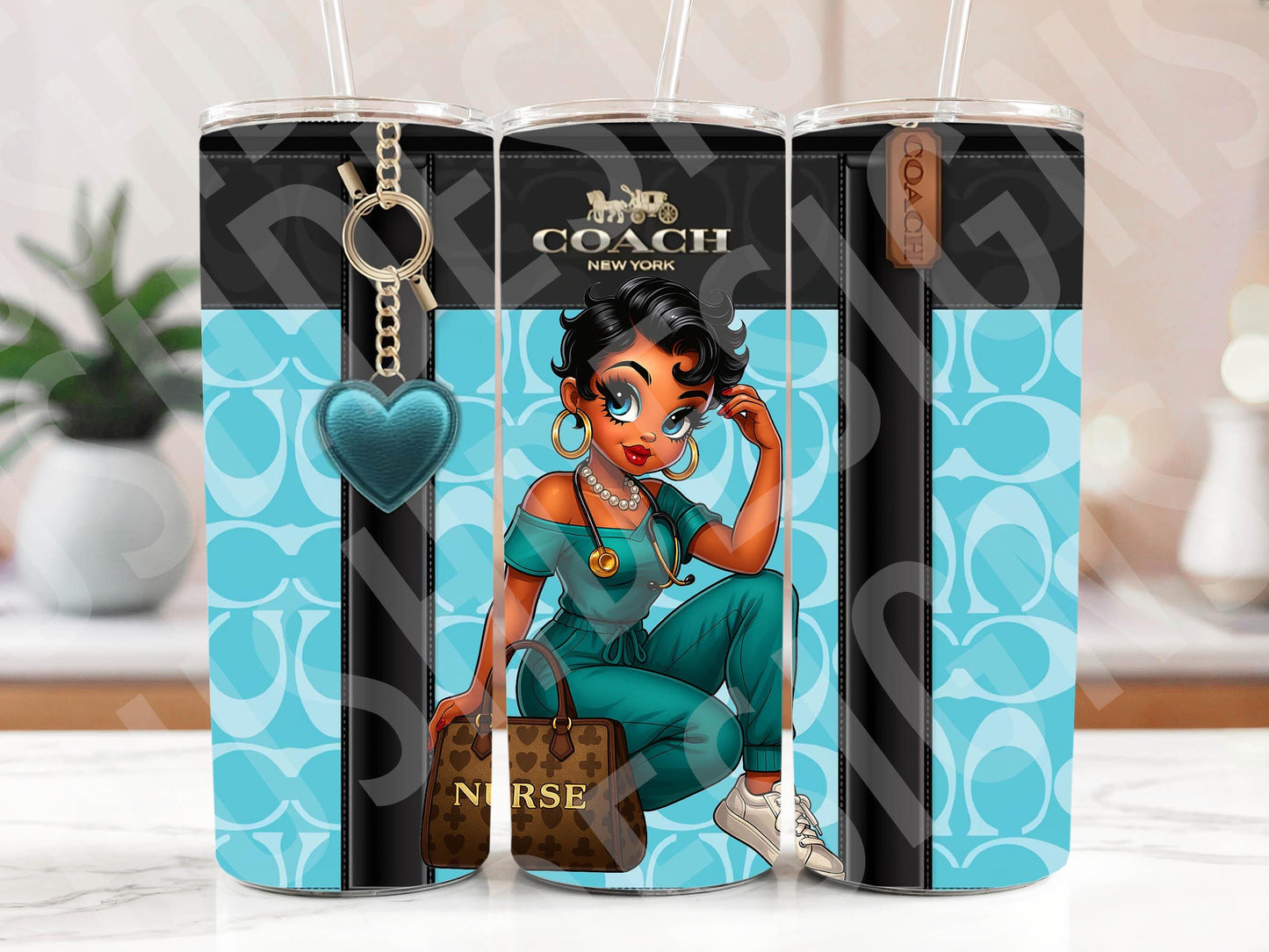 Nurse Black Betty Boop Purse Tumbler Wrap PNG High Resolution File -  Betty Boop Luxury Teal, Brown & Black Themed Designer Bag Tumbler File