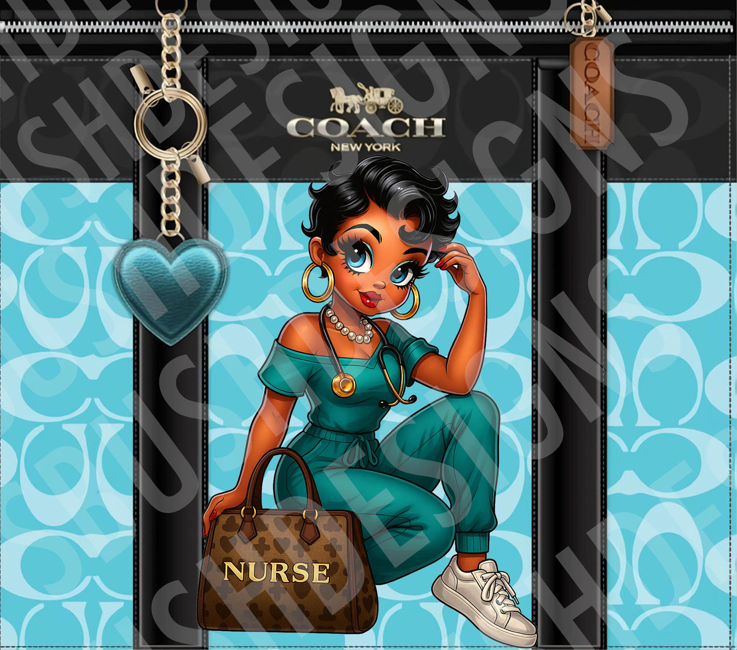 Nurse Black Betty Boop Purse Tumbler Wrap PNG High Resolution File -  Betty Boop Luxury Teal, Brown & Black Themed Designer Bag Tumbler File