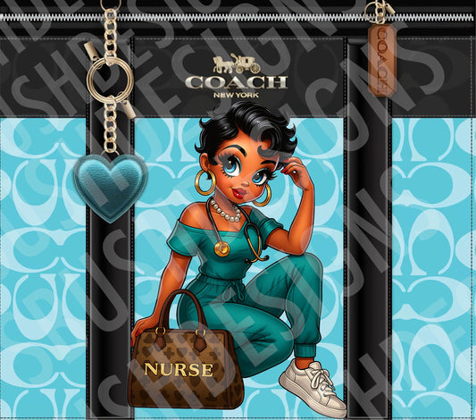 Nurse Black Betty Boop Purse Tumbler Wrap PNG High Resolution File -  Betty Boop Luxury Teal, Brown & Black Themed Designer Bag Tumbler File