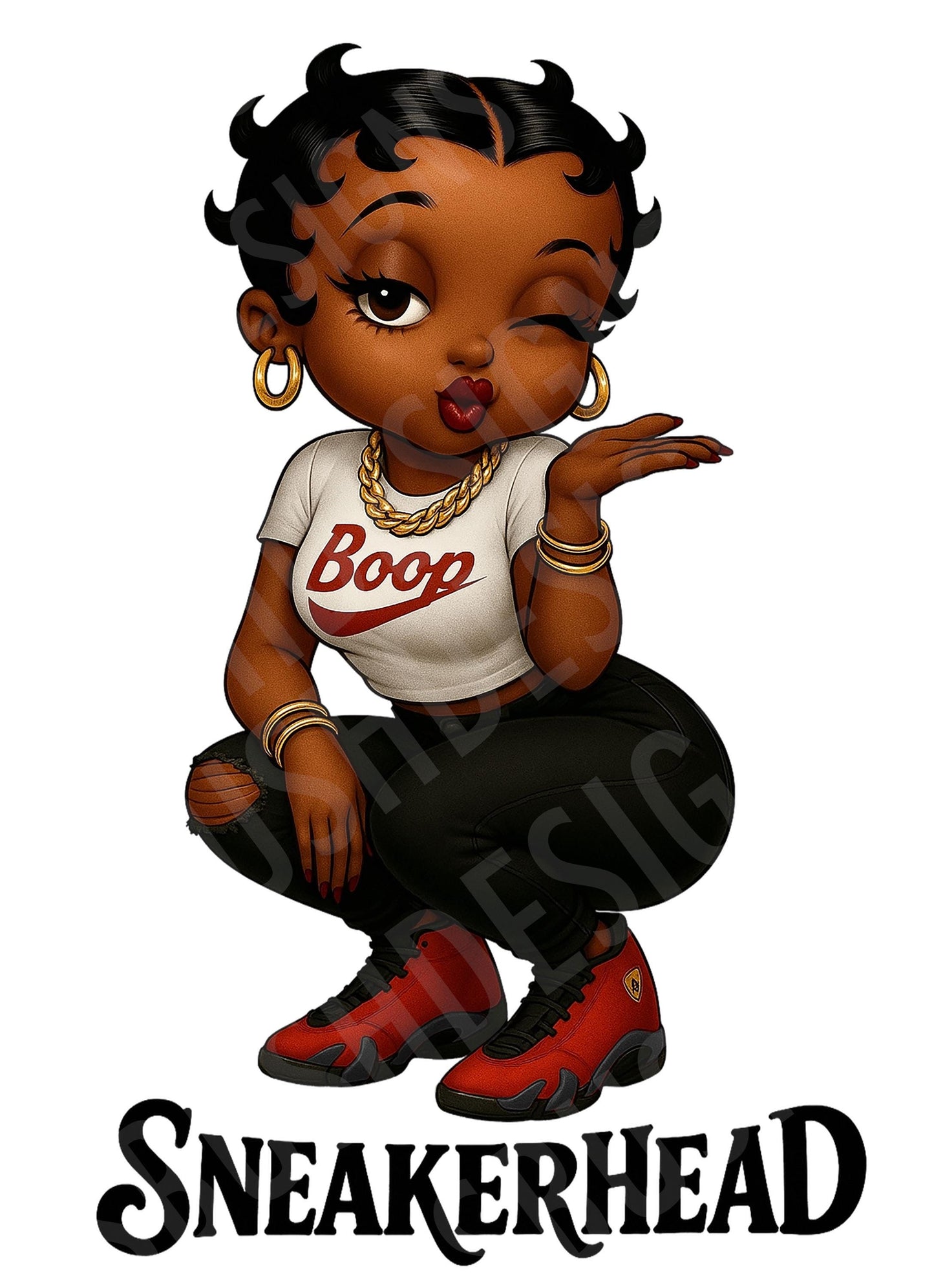 Betty Boop Sneakerhead PNG File  Black Betty Boop with Trending Ferrari 14 Jordans Trending Sneakerhead File - Betty Boop Digital File