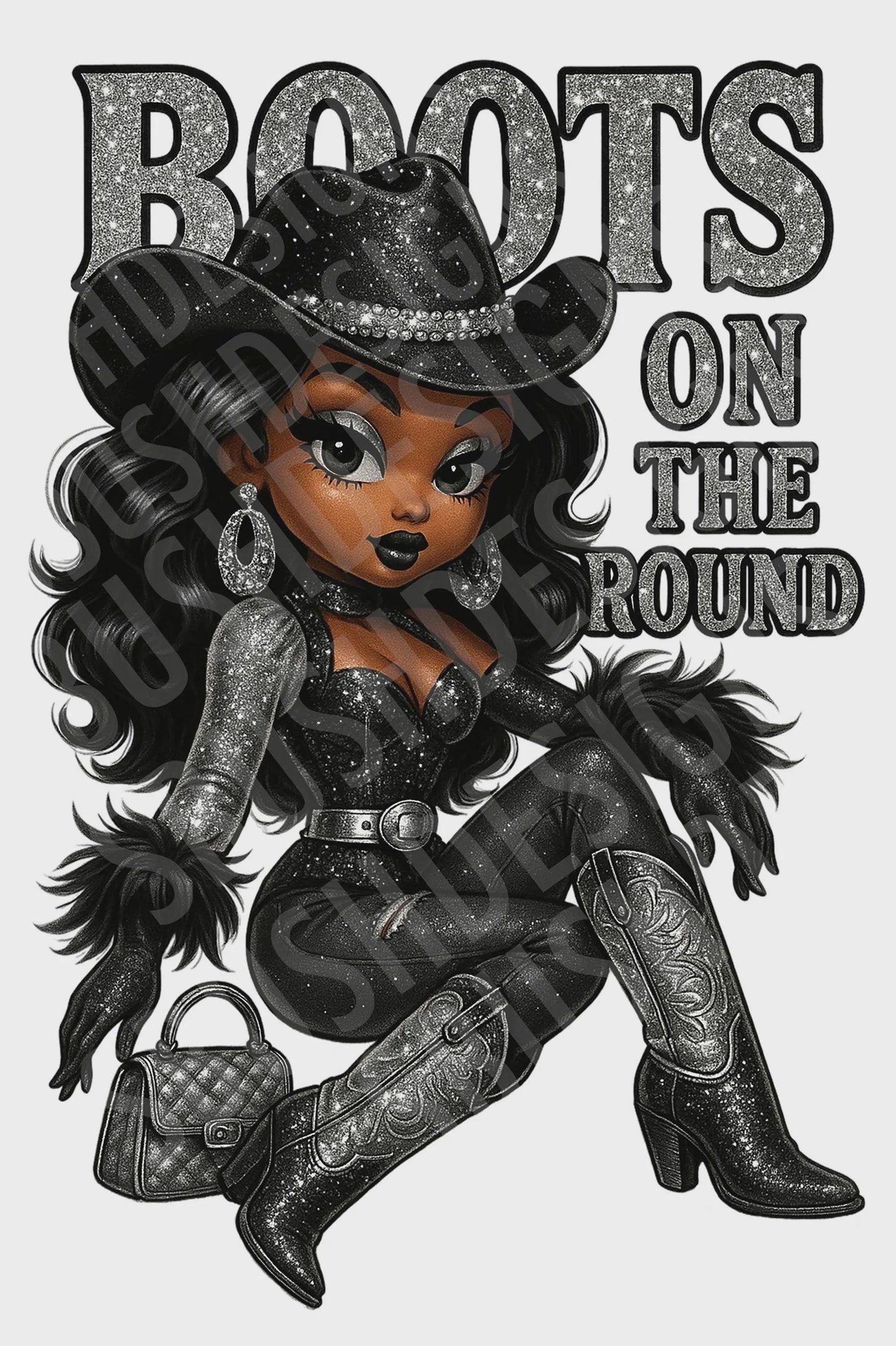 2 Glam Black Betty Boop Boots on the Ground Images - Silver & Black Western Black Betty Boop Cowgirl Instant Downloads DIGITAL FILE ONLY