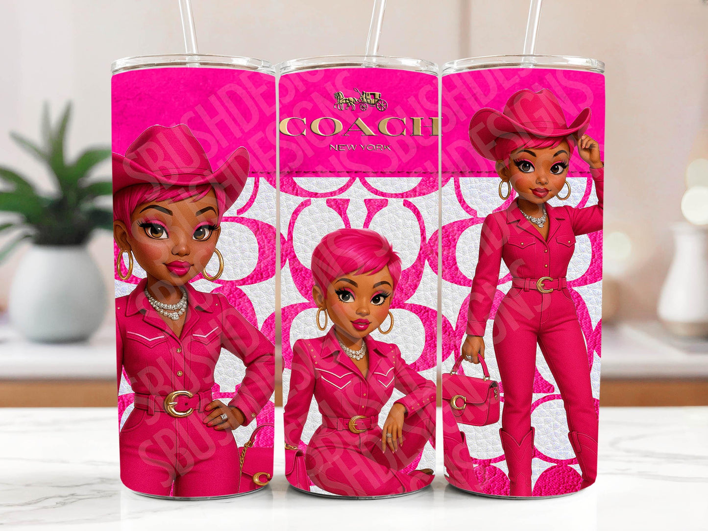 Stylish Black Betty Boop Hot Pink Coach Tumbler Wrap PNG High Resolution File -  Luxe Cowgirl Hot Pink Themed Coach Design Tumbler File