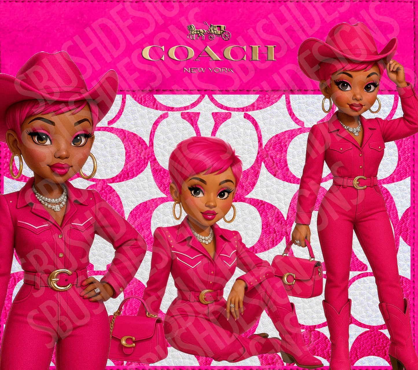 Stylish Black Betty Boop Hot Pink Coach Tumbler Wrap PNG High Resolution File -  Luxe Cowgirl Hot Pink Themed Coach Design Tumbler File
