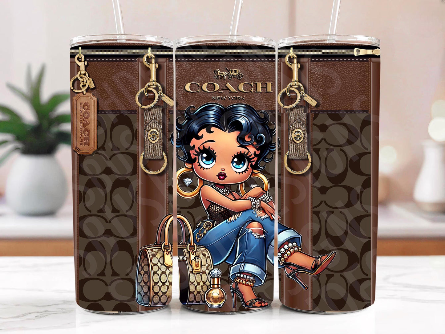 Fabulous Betty Boop Coach Tumbler Wrap PNG High Resolution File -  Betty Boop Luxury Classic Brown Themed Coach Design Tumbler File